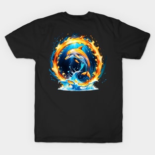 A fascinating interplay of fire and water with dolphin T-Shirt